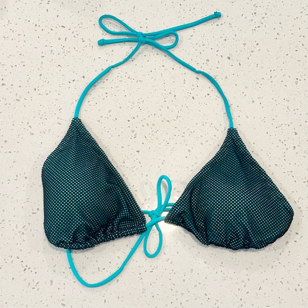 No Boundaries Teal and Black Mesh Bikini Top - Size: Extra Large